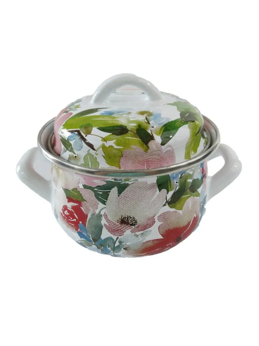 Crofton Casserole Pot Dutch Oven 1 Qt. Floral Enamelware Double Handle With Lid